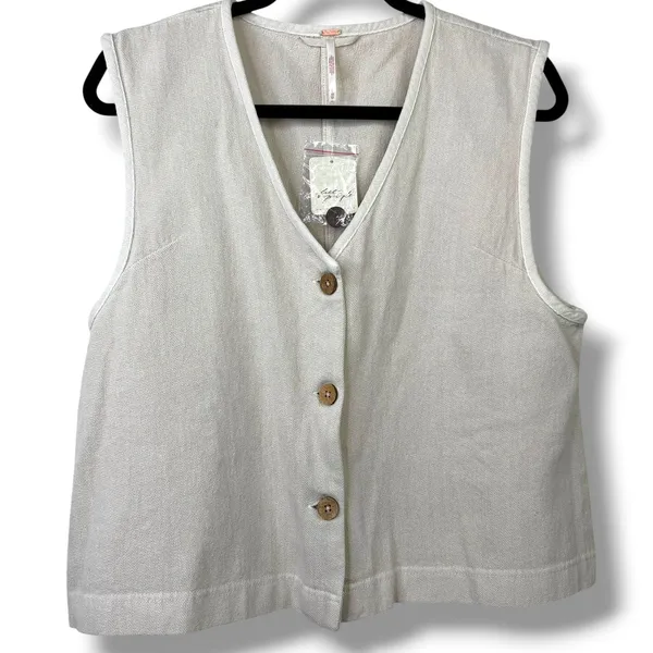 NEW Free People So Fresh Wet Plaster Neutral Button Vest Relaxed Lounge Set XS - Image 3