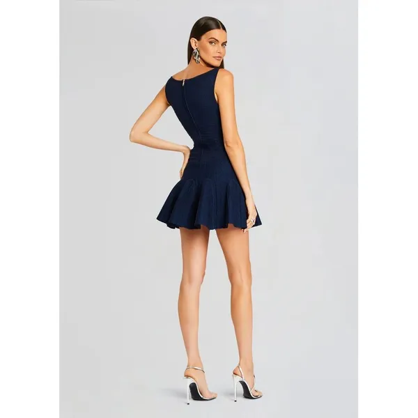 Retrofête Audrina Metallic Knit Mini Dress Navy‎ Size L - Image 3