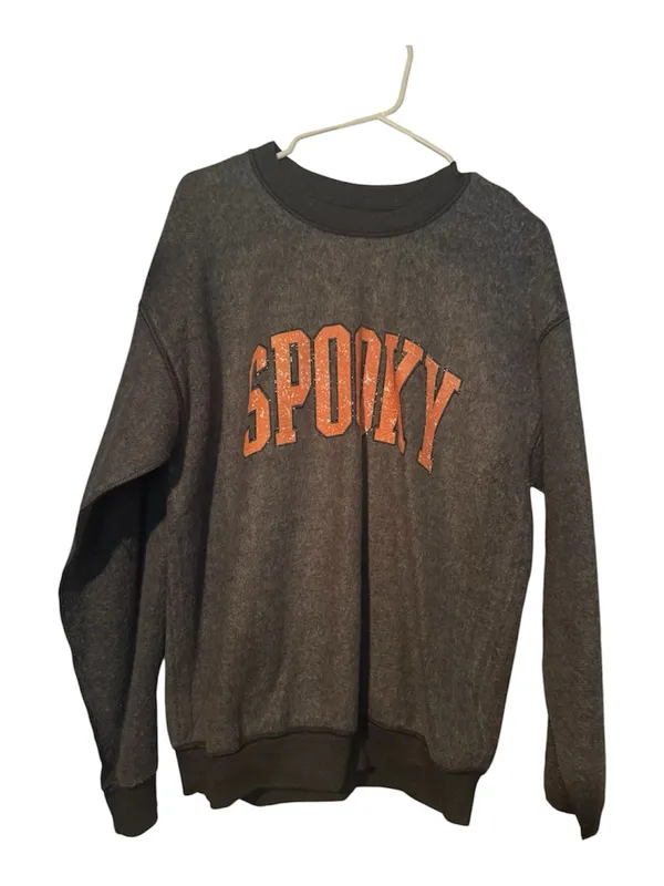 Like New Gray "SPOOKY" Inside-Out Crewneck Sweatshirt – Medium / Large - Image 3