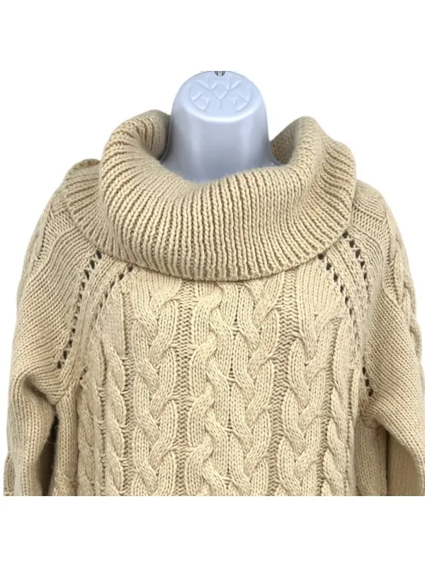 Volcom Snooders Beige Cream Cable Knit Chunky Cowl Neck Sweater Size Medium - Image 3