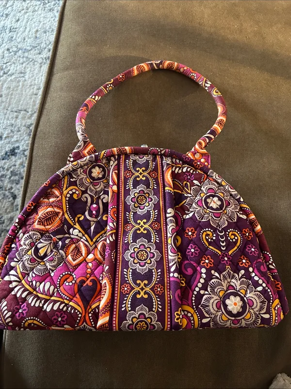 Vera Bradley Quilted Kiss Lock Frame Satchel Purple Pink Floral Paisley Shoulder - Image 3