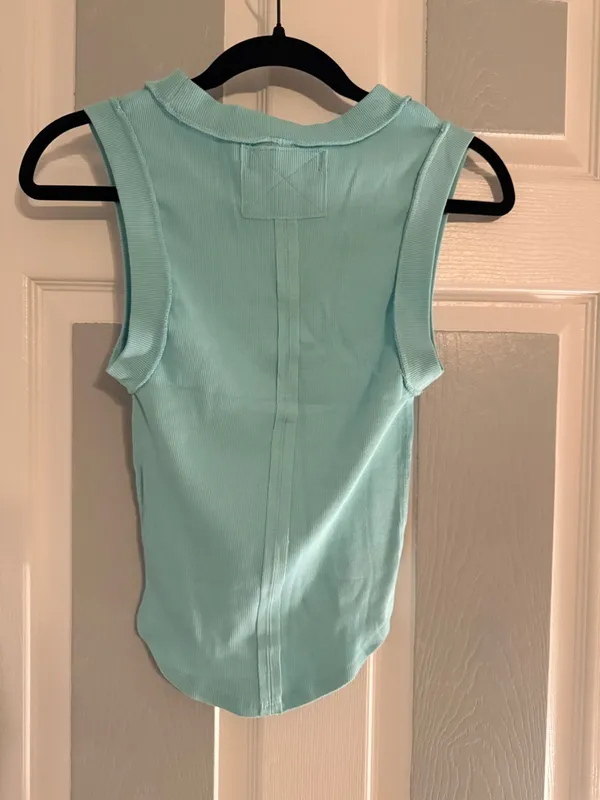 Free People Kate Sleeveless Ribbed Tank Top in Light Aqua - Image 3