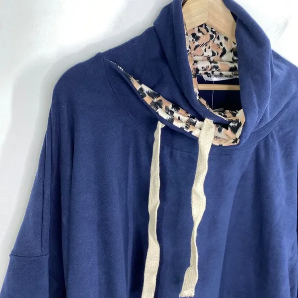 Doublju Womens Sweatshirt Size 3X NWT Navy Blue Cowl Neck Oversized Lounge Comfy - Image 4