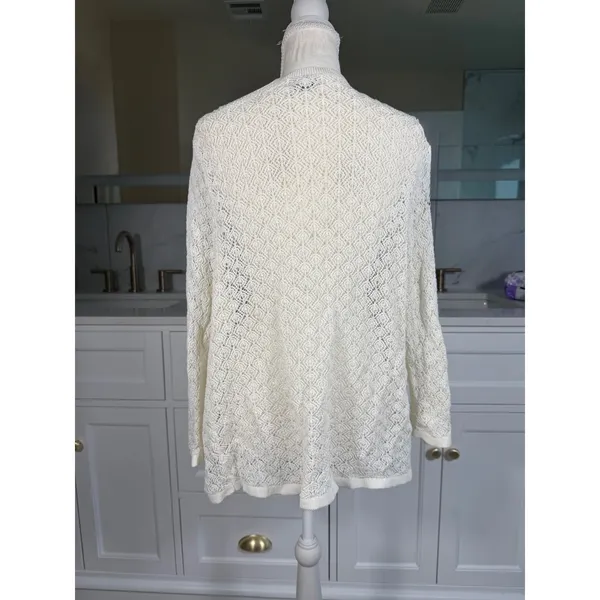 Ann Taylor Cardigan Women XL Cream Open Front Crochet Knit Pointelle - Image 5