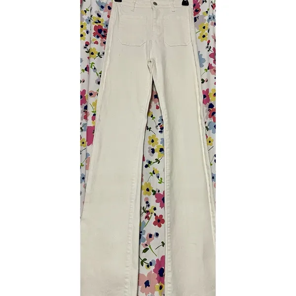 Sinsay Denim High Rise White Flared Leg Stretch Pockets Sz 24 Waist 32 Inseam - Image 2
