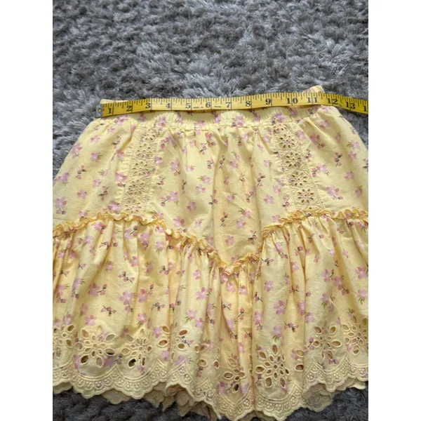 Aeropostale Womens Mini Skirt Size XS Yellow Floral Ruffle Tiered Eyelet Lace - Image 10