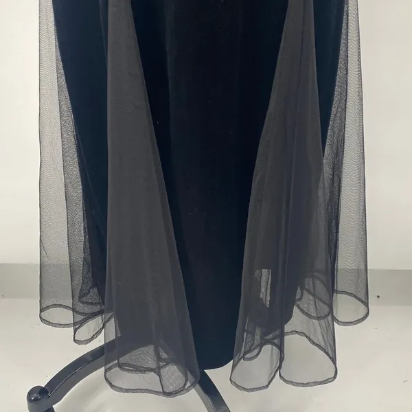 Vintage Y2k Velvet Gown Sleeveless Beaded Bateau Neck Mesh Godets Black Womens 4 - Image 9