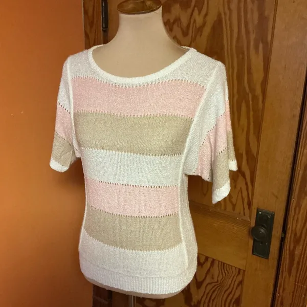 Vintage 1970s Striped Knit Sweater Short Sleeve Pullover - Image 6