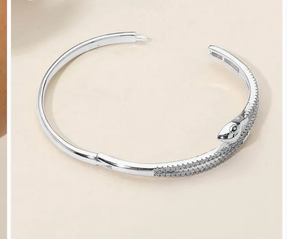 Stainless Steel Rhinestone Pave Sleek Snake Hinged Bangle Bracelet - Image 3