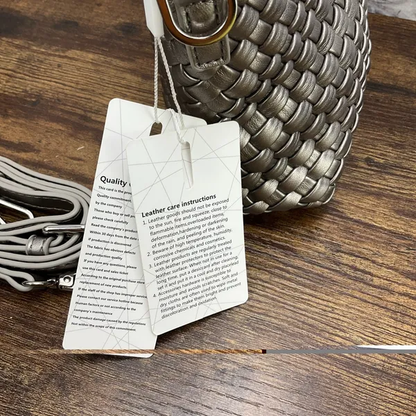 Queenoris Silver Woven Leather Bag‎ Hand-woven Crossbody New - Image 8
