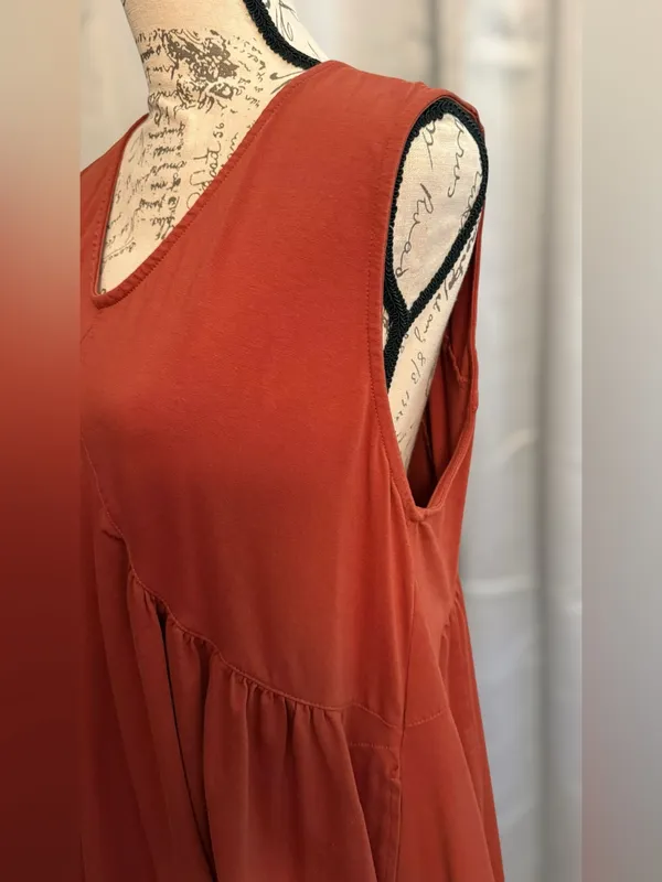 Rust V-Neck Sleeveless Babydoll Flowy Mini Sundress - Image 4