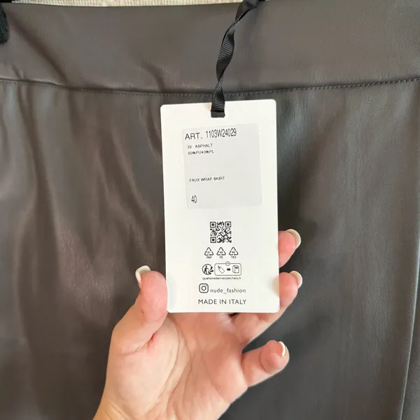 NWT NUDE Asphalt Grey Faux Leather Faux Wrap Midi Skirt - Image 3
