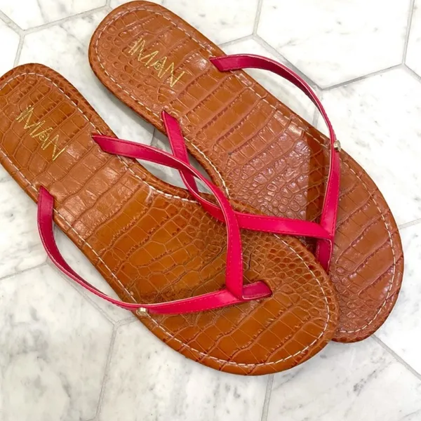 IMAN Pink and Tan‎ Flip Flop Sandals Size 8.5 Casual - Image 7