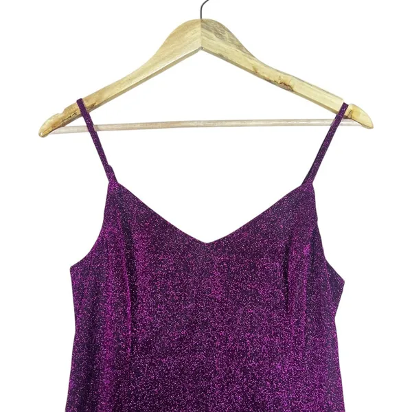 Lulus Glitter Metallic V-Neck Mini Dress Purple Sparkly Party Glam Size M - Image 2