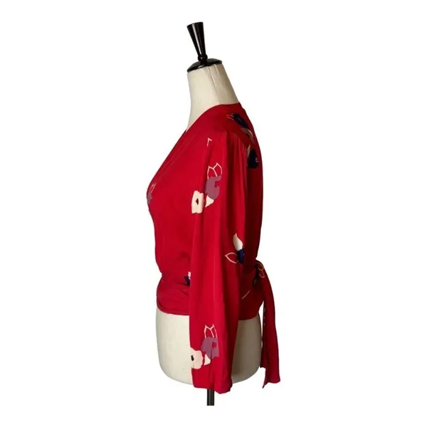 Rollas Wrap Shirt Women Small Red Floral Print Delilah‎ Blouse Boho Cottagecore - Image 6