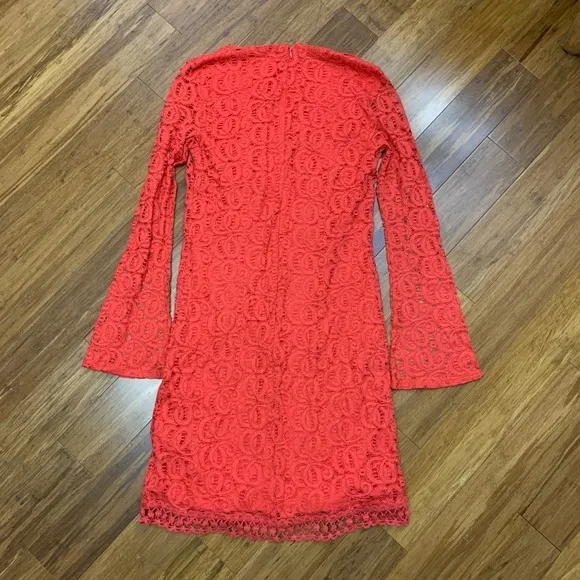 Laundry by‎ Shelli Segal Dress Womens 2 Coral Red Lace Bell Sleeve Mini Cocktail - Image 5