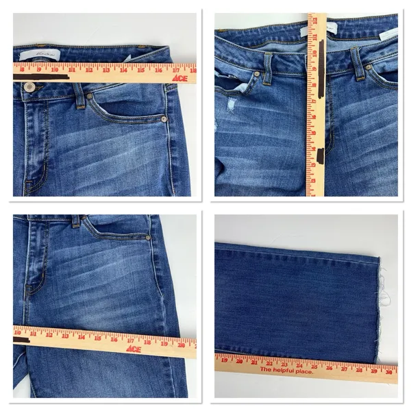 Kancan Women Size 31 Bootcut Crop Jeans Distressed Mid Rise Medium‎ Wash Raw Hem - Image 7