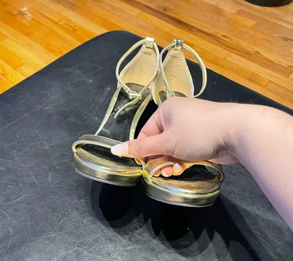 Michael Antonio Vintage Y2k Leather Metallic Mirror Shiny Sandals Straps Ankle Pumps Stilettos High Heels - Image 5