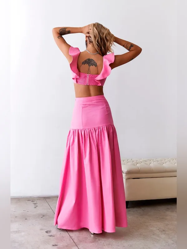 Hello Molly Dessert Menu Maxi Skirt Ruffle Crop Top Set Pink NEW NWT - Image 2