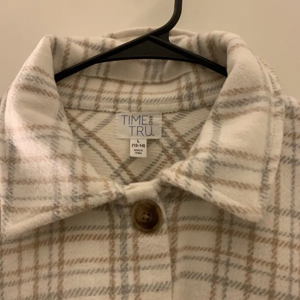 Time And Tru Women's Flannel Plaid Crop Jacket Shirt Shacket Size L 12-14 - Image 4