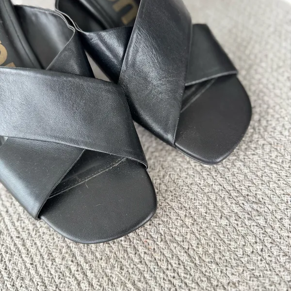 Hush Puppies Ella Black Leather Sculptural High Heel Slides Sandals Sz 9 41 - Image 6