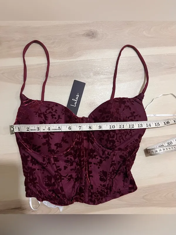 Lulus NWT Women Small Red Floral Velvet Corset Top Vampire Whimsigoth Romantic - Image 3