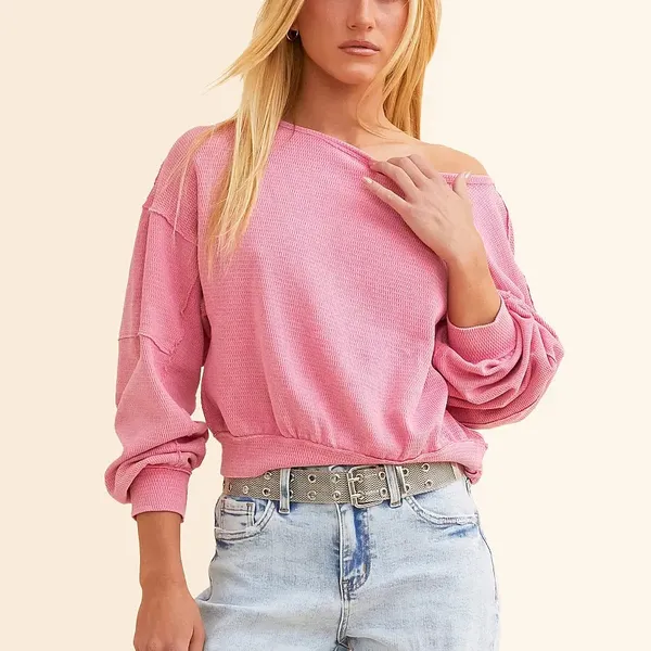 Free People We The Free Ife Thermal Pullover Cotton Top in Pinky Promise Women’s Size Medium - Image 3