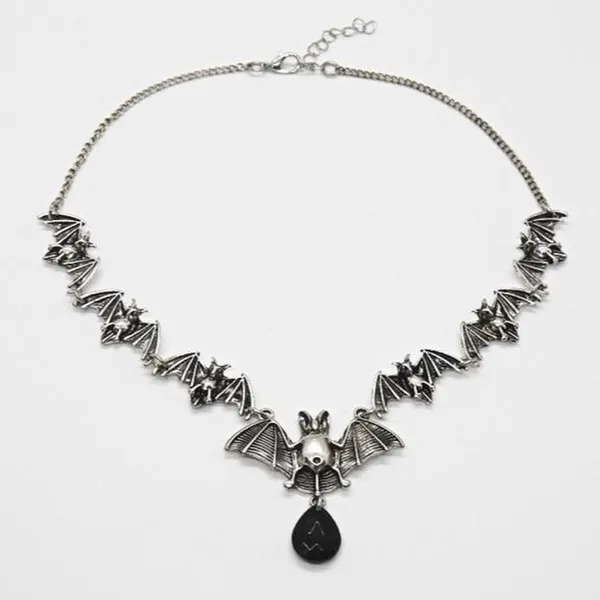 Gothic Vampire Bat Charm Necklace Silver - Image 4