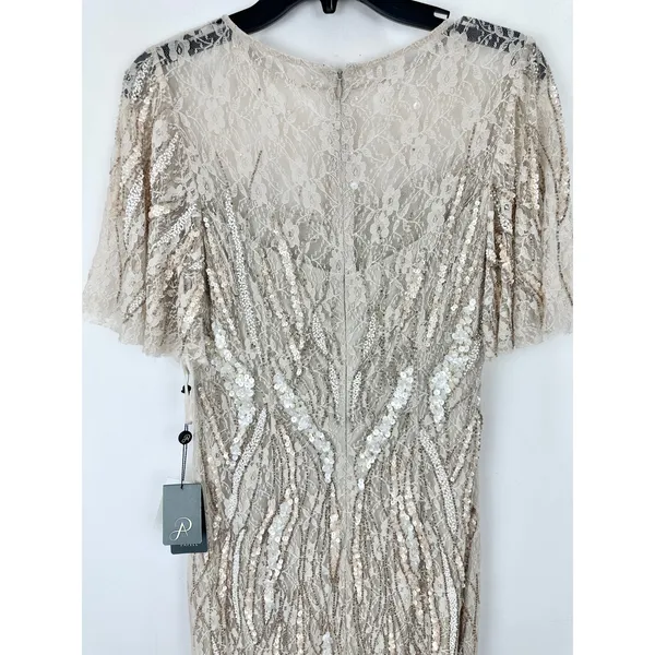 Adrianna Papell Beaded Flutter Sleeve Gown Long Biscotti Beige Formal US 4 NWT - Image 16