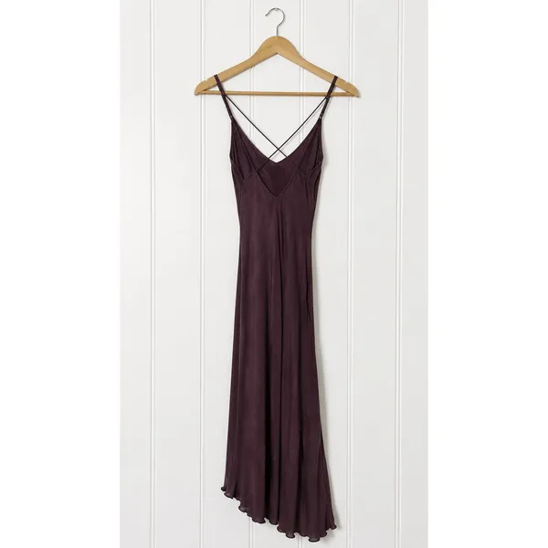 AG Adriano Goldschmied Scarlet Slip Dress XS Burgundy Cross Back Asymmetrical - Image 4