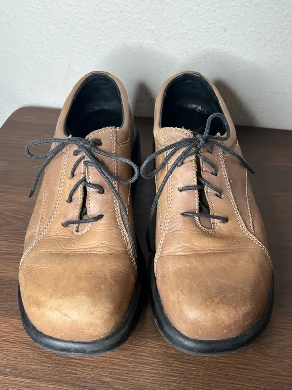 Y2K Dansko Tan Brown Leather Round Toe Chunky Lace Up Platform Oxfords Size 40 - Image 4