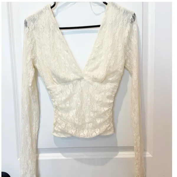 Windsor Womens Floral Lace Long Sleeve Top Small Fairy Femimine Romantic Dainty Ivory - Image 2