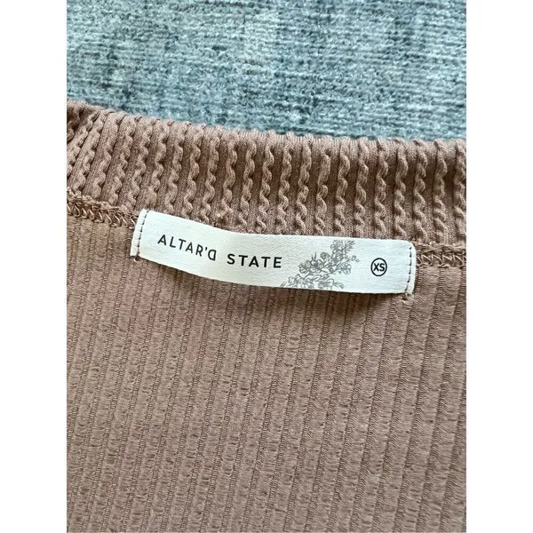 Altar'd State Ada Taupe Tan Oversized Relaxed Fit Ribbed Boxy Long Sleeve Top XS - Image 3