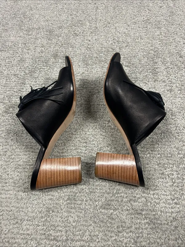 Loeffler Randall Clo Tassel Mules Womens 8.5 Black Leather stacked heels - Image 6