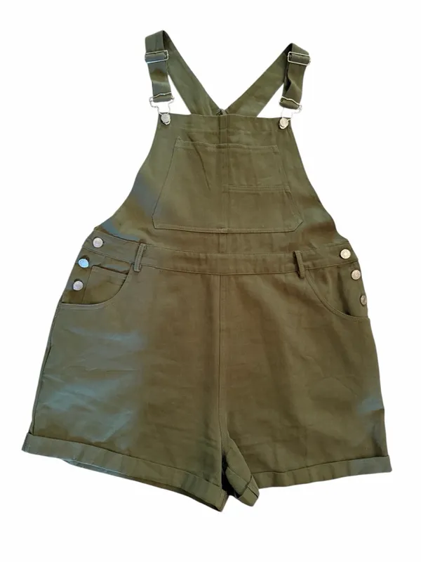 Olive Green Earth Tone Utility Shortalls // Gorpcore Utility Bib Overalls L - Image 3