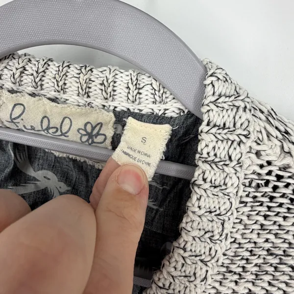 Field Flower Anthropologie‎ Bird Print Mixed Media Cardigan Sweater Gray Small - Image 7