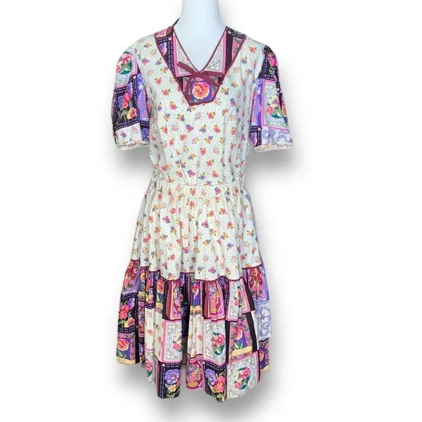 Vintage Handmade Square Dancing Skirt Set Purple Pansy Floral Printed Midi‎ - Image 14