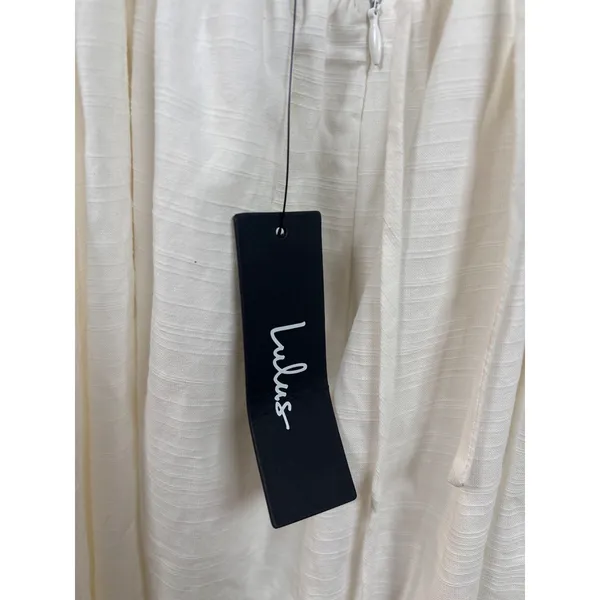 Lulus Mini Dress Womens M White Cotton‎ Linen Puff Sleeve Lace Up Back MD2965LU - Image 5