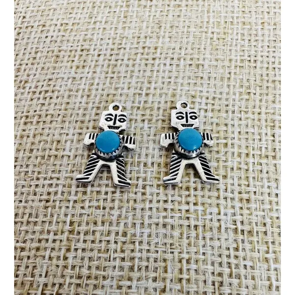 JP Sterling Silver Turquoise Pierced Earrings‎ Pendant Charm Southwestern Tribal - Image 8