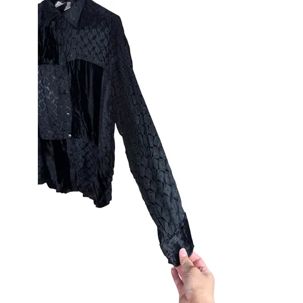 Phool Vintage Black Velvet Patchwork Textured Button Down Shirt Womens Medium - Image 5