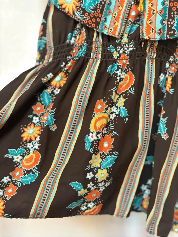 Vintage Handmade 70s Boho Floral Cape Sleeve Smocked Tunic Top - Image 8