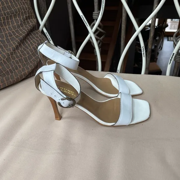 Bruno Valenti Leather Square‎ Toe Stiletto Sandal in White Size 10 - Image 6