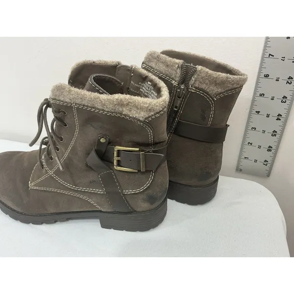 Womans Crown Vintage Rugged 8 M Brown Strappy Zip Up Laces Combat Boots - Image 4