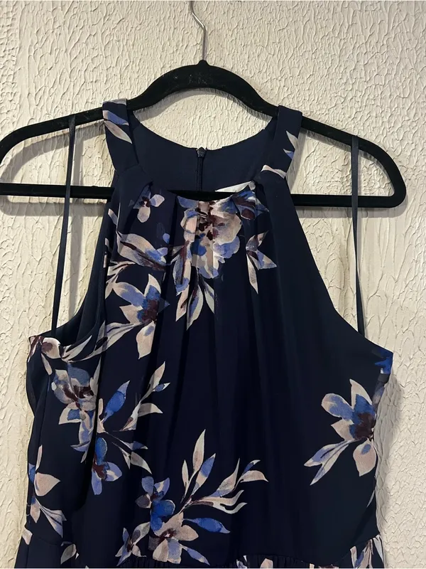 Eliza J Navy Floral Print Chiffon Halter Neck Maxi Dress size 12 NO SASH - Image 15