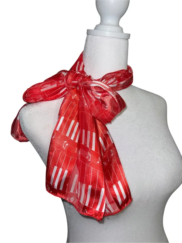 Red musical Patterned Women's Neck Scarf - Image 2