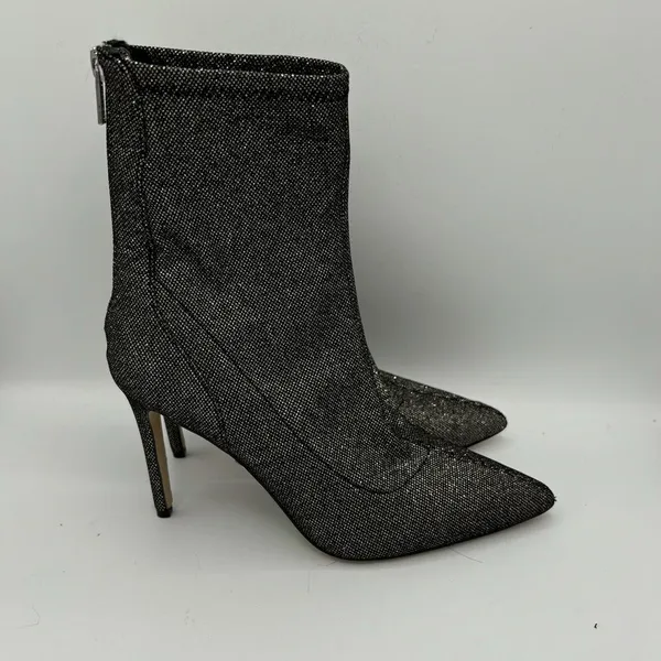 Jewel‎ Badgley Mischka Black Glitter Sock Bootie Size 6.5 Spike Heel Retro Glam - Image 4