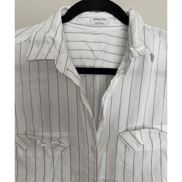 Aritzia Babaton Utility Button Up Relaxed Drapey Twill Shirt Striped Women's Sm - Image 3