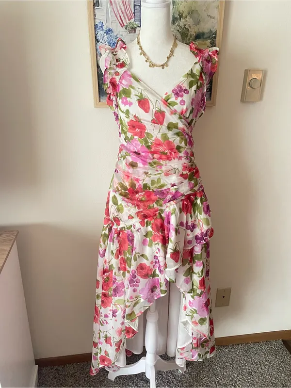 Abercrombie & Fitch Floral Drama Ruffle High Low Maxi Dress Medium - Image 3