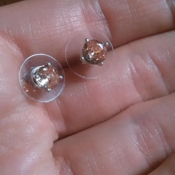 Simulated Champagne Diamond Stainless Steel Solitaire Stud Earrings - Image 13