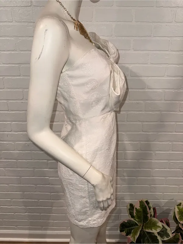 Hutch Strapless White Bow-Front Lace Mini Dress - Image 6